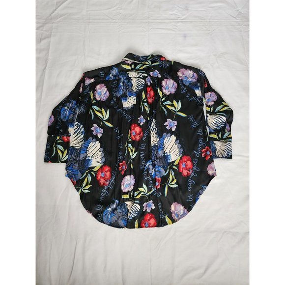 Free People Women's Black/Multi Floral Silky Nights Oversized Blouse Size XS/TP - Picture 5 of 12
